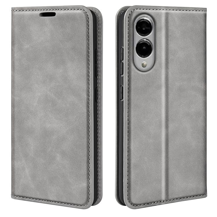 

For Samsung Galaxy S25 Edge 5G Retro-skin Magnetic Suction Leather Phone Case(Grey)