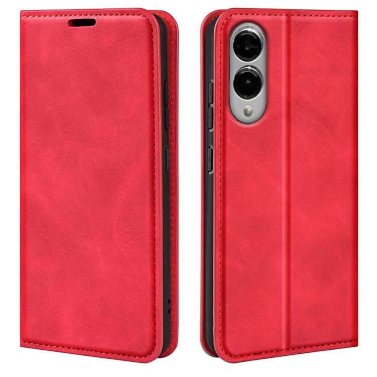 

For Samsung Galaxy S25 Edge 5G Retro-skin Magnetic Suction Leather Phone Case(Red)