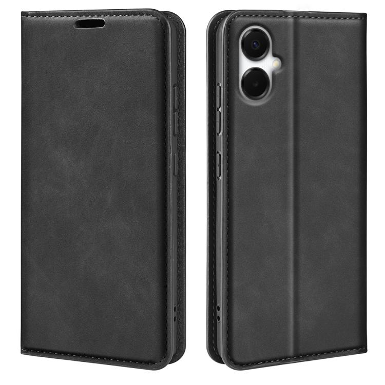 

For Samsung Galaxy A06 5G Retro-skin Magnetic Suction Leather Phone Case(Black)