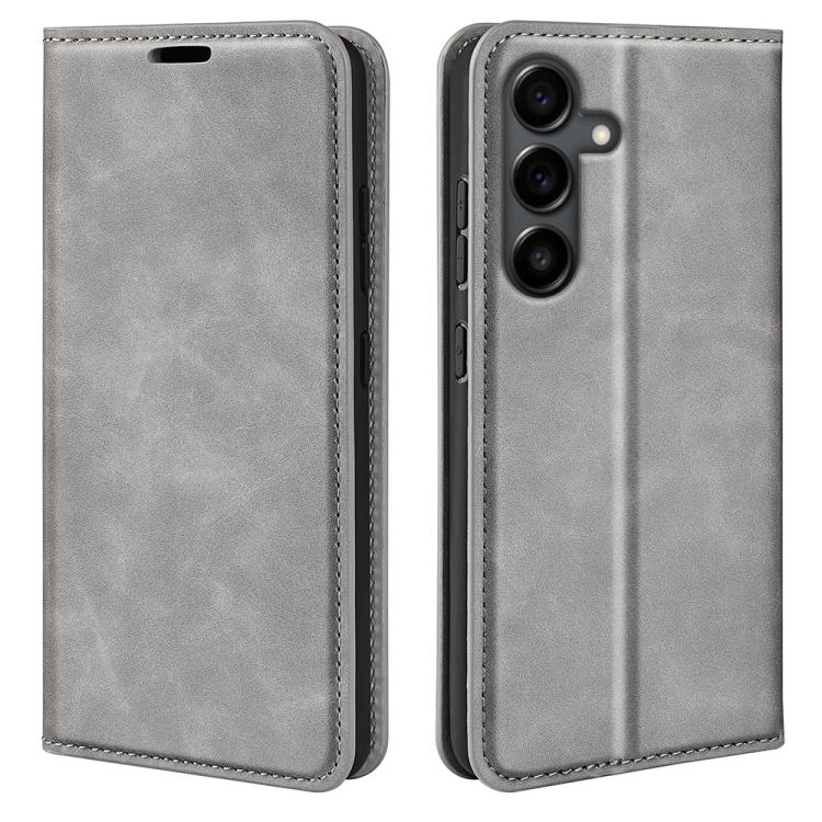 

For Samsung Galaxy S25 FE 5G Retro-skin Magnetic Suction Leather Phone Case(Grey)