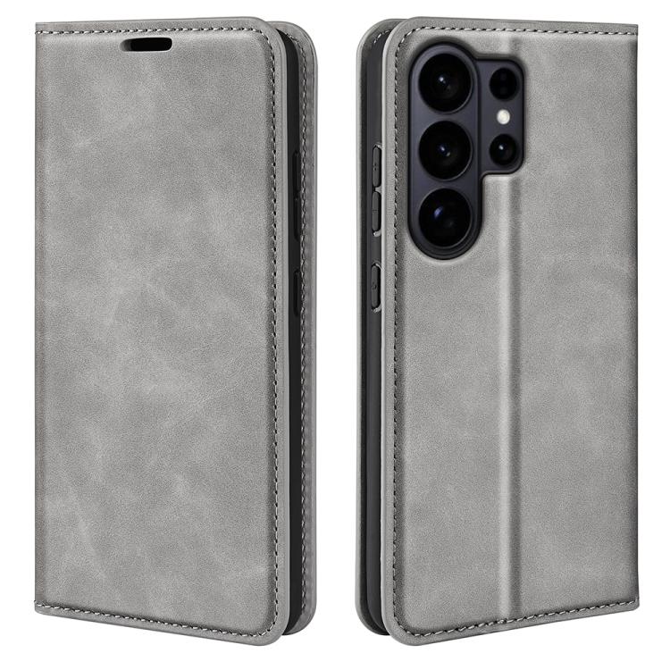 

For Samsung Galaxy S26 Ultra 5G Retro-skin Magnetic Suction Leather Phone Case(Grey)
