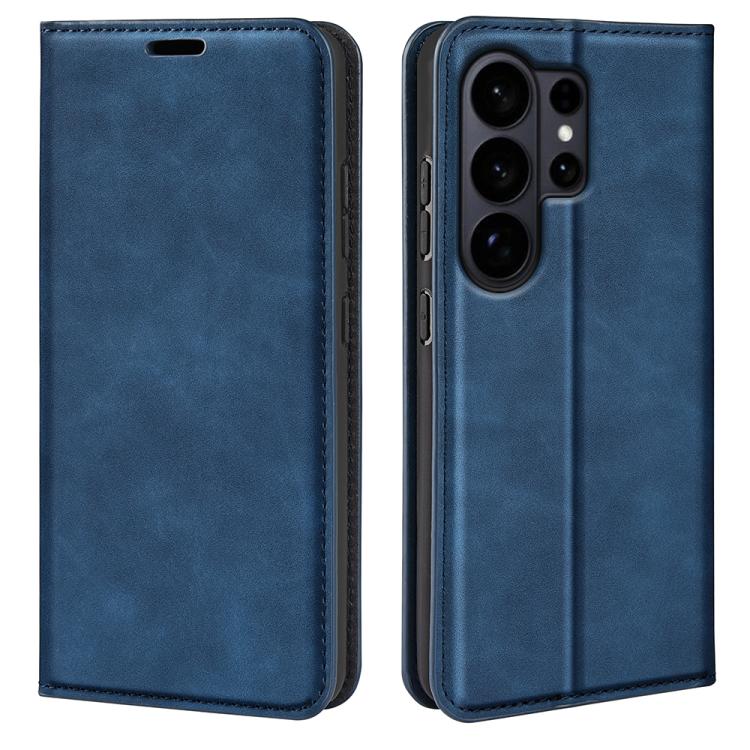 

For Samsung Galaxy S26 Ultra 5G Retro-skin Magnetic Suction Leather Phone Case(Dark Blue)