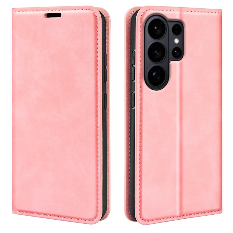 

For Samsung Galaxy S26 Ultra 5G Retro-skin Magnetic Suction Leather Phone Case(Pink)