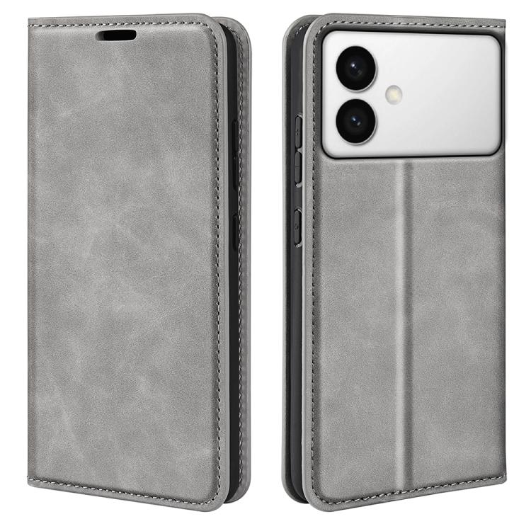 

For Samsung Galaxy S26 Edge 5G Retro-skin Magnetic Suction Leather Phone Case(Grey)