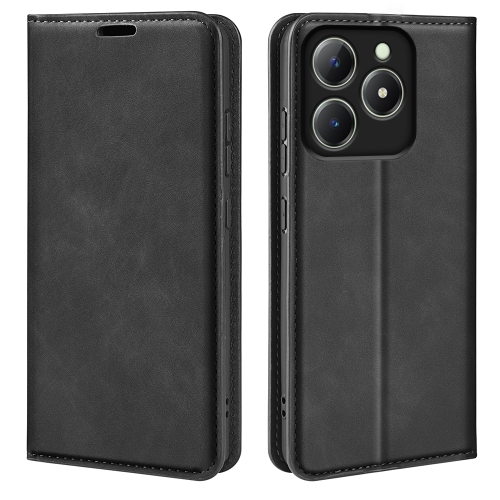 

For Realme C63 Retro-skin Magnetic Suction Leather Phone Case(Black)