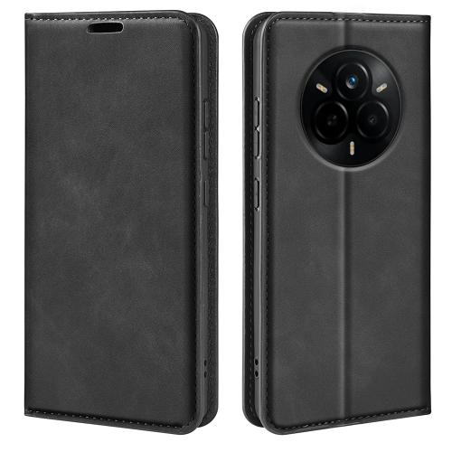 

For Realme 14 Pro+ Retro-skin Magnetic Suction Leather Phone Case(Black)