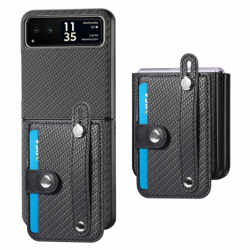 

For Motorola Razr 40 Wristband Kickstand Card Wallet Back Cover Phone Case(Black)