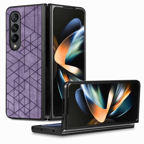 

For Samsung Galaxy Z Fold3 5G Geometric Leather Back Cover Phone Case(Purple)