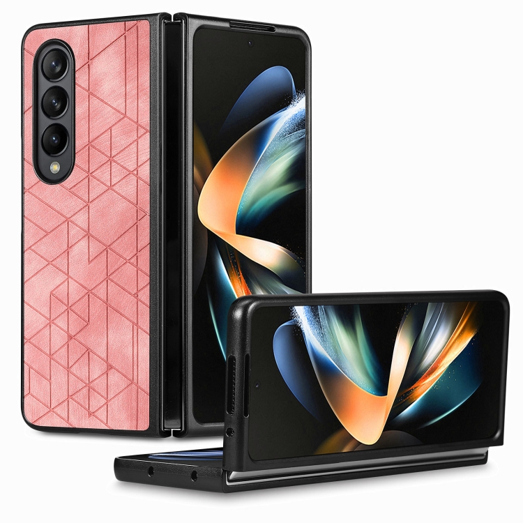 

For Samsung Galaxy Z Fold3 5G Geometric Leather Back Cover Phone Case(Pink)