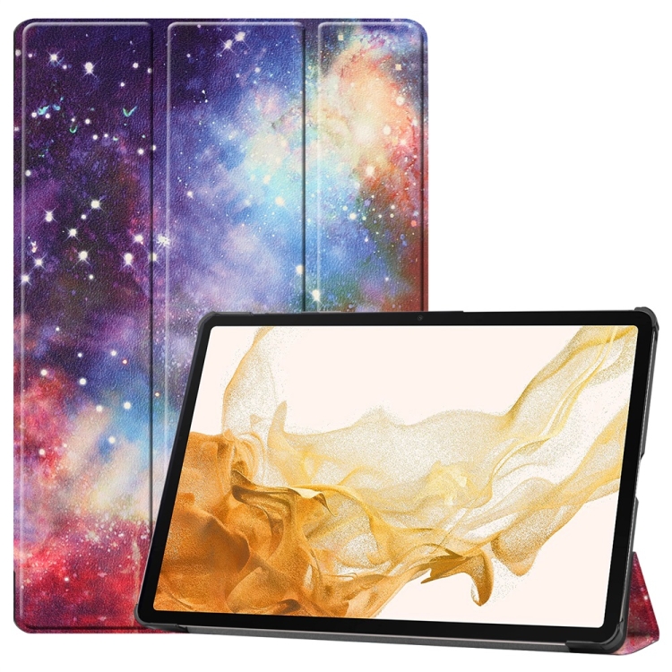 

For Samsung Galaxy Tab S9+ JUNSUNMAY Custer Painted 3-Fold Stand Leather Smart Tablet Case(Galaxy)
