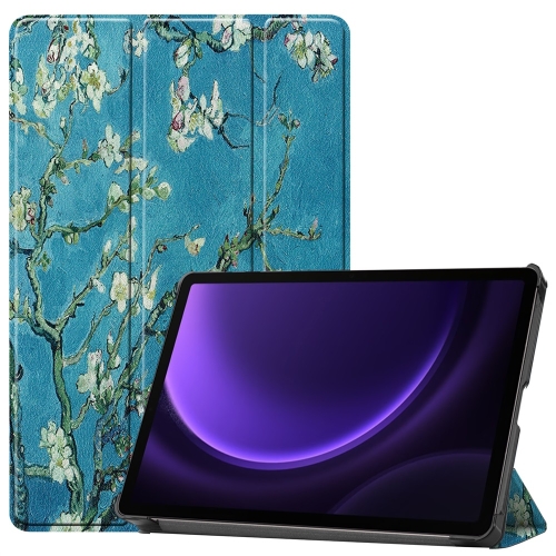 

For Samsung Galaxy Tab S9 FE 10.9 JUNSUNMAY Custer Painted 3-Fold Stand Leather Smart Tablet Case(Apricot Flower)