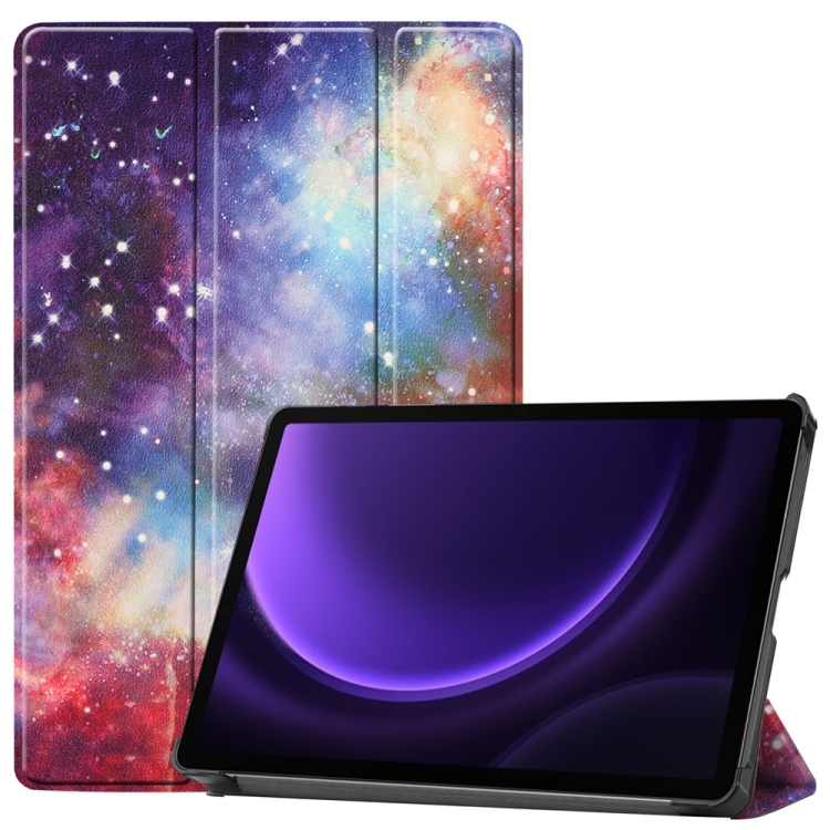 

For Samsung Galaxy Tab S9 FE 10.9 JUNSUNMAY Custer Painted 3-Fold Stand Leather Smart Tablet Case(Galaxy)