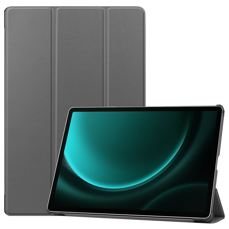 

For Samsung Galaxy Tab S9 FE+ 12.4 JUNSUNMAY Custer Solid Color 3-Fold Stand Leather Smart Tablet Case(Grey)