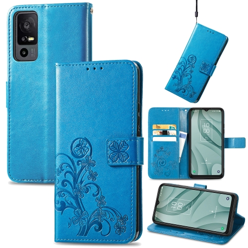 

For TCL 40 XE 5G Four-leaf Clasp Embossed Buckle Leather Phone Case(Blue)