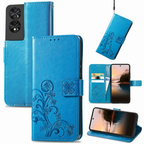 

For TCL 40 Nxtpaper Four-leaf Clasp Embossed Buckle Leather Phone Case(Blue)