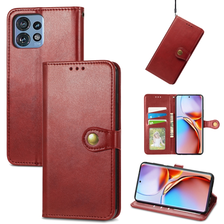 

For Motorola Edge 40 Pro Retro Solid Color Buckle Leather Phone Case(Red)