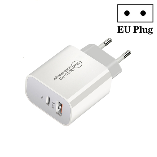 

PD30W USB-C / Type-C + QC3.0 USB Dual Port Charger, Plug Size:EU Plug