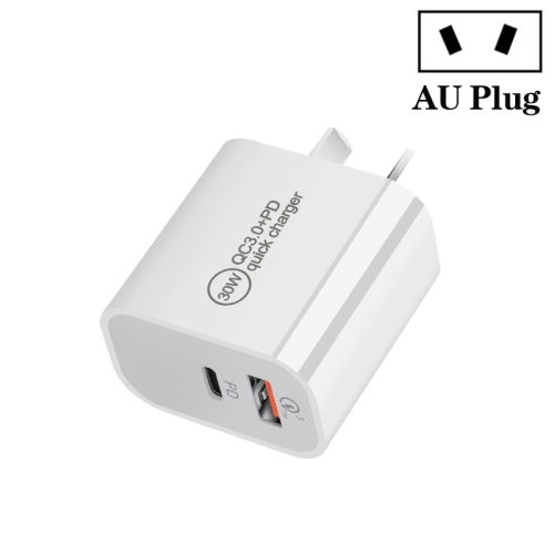 Chargeur double port USB PD30W USB-C / Type-C + QC3.0, taille de la prise : prise AU