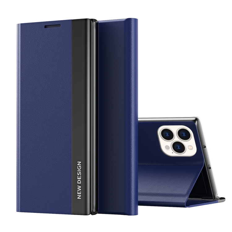 

For iPhone 15 Pro Side Electroplated Adsorption Leather Phone Case(Dark Blue)