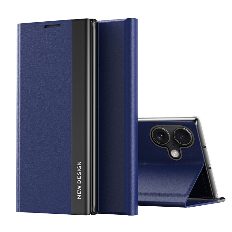 

For iPhone 16 Side Electroplated Adsorption Leather Phone Case(Dark Blue)