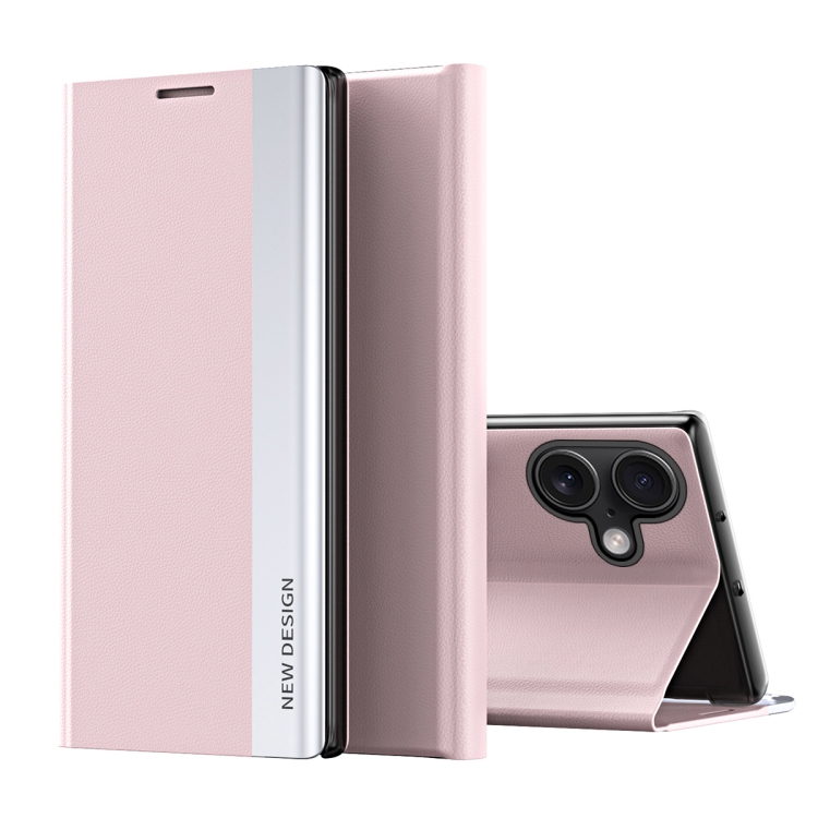 

For iPhone 16 Side Electroplated Adsorption Leather Phone Case(Pink)