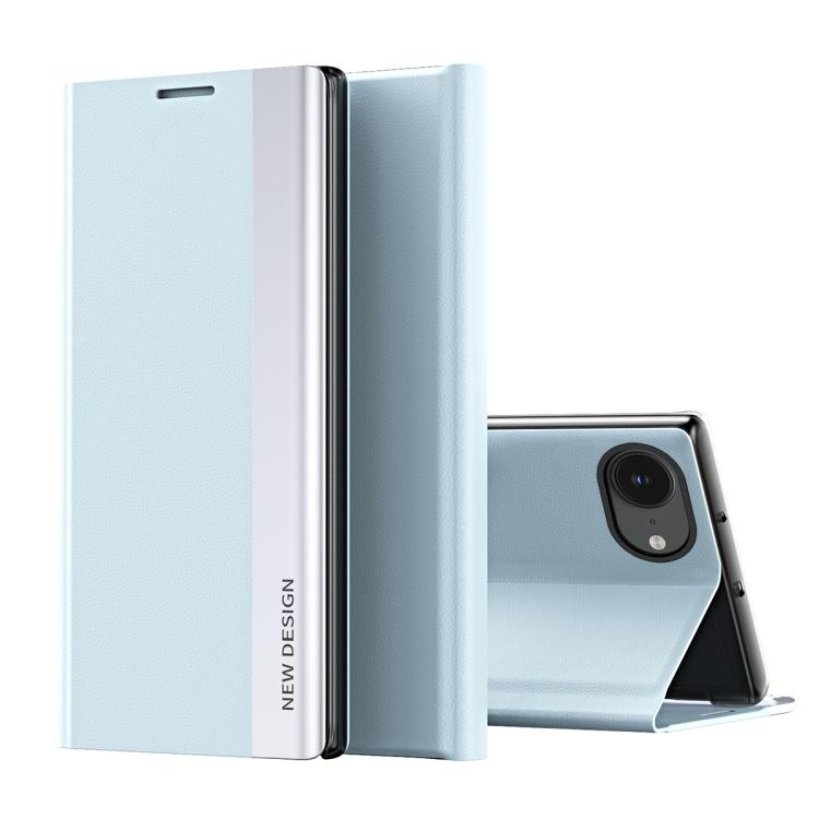 

For iPhone 16e Side Electroplated Adsorption Leather Phone Case(Light Blue)