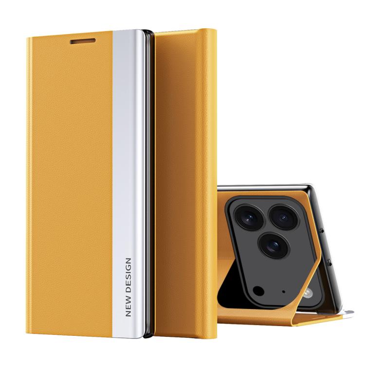

For iPhone 17 Pro Max Side Electroplated Adsorption Leather Phone Case(Yellow)