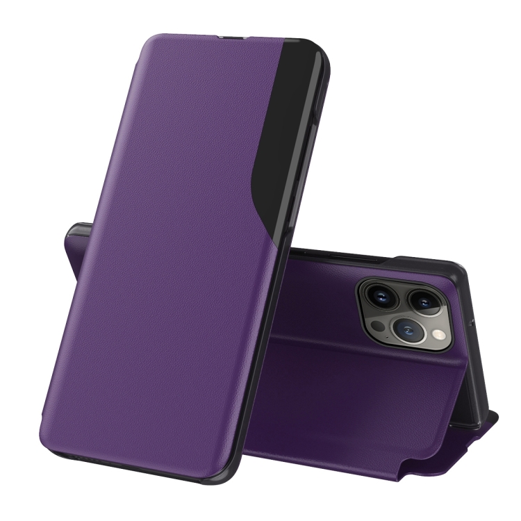 

For iPhone 16 Pro Side Display Flip Leather Phone Case(Purple)