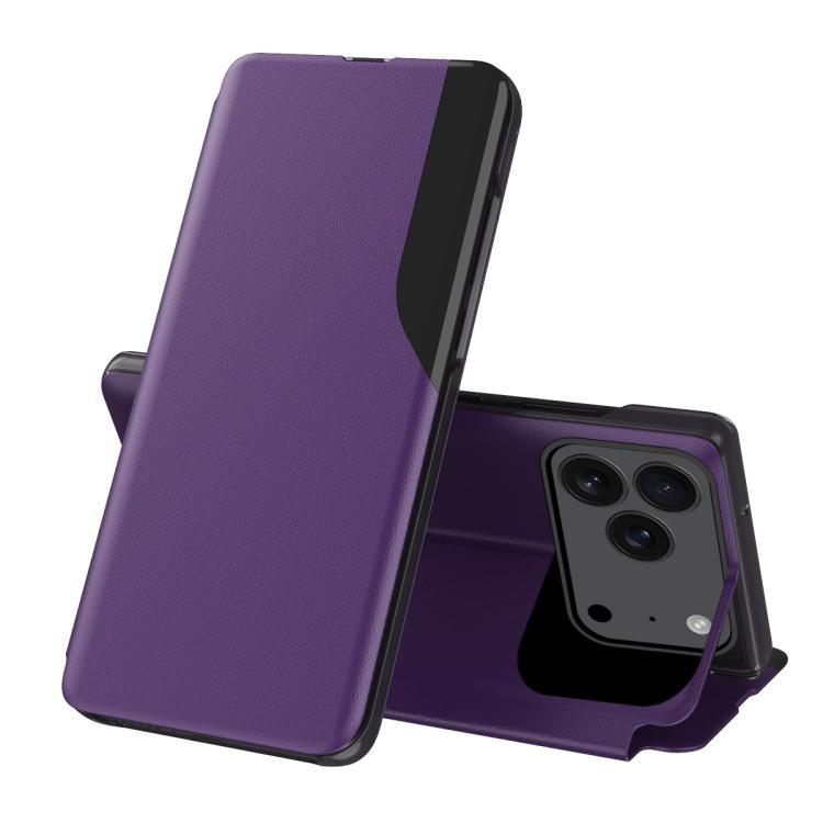 

For iPhone 17 Pro Max Side Display Flip Leather Phone Case(Purple)