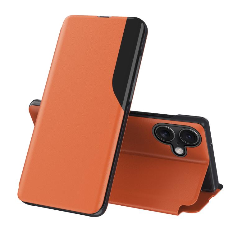 

For iPhone 17 Side Display Flip Leather Phone Case(Orange)