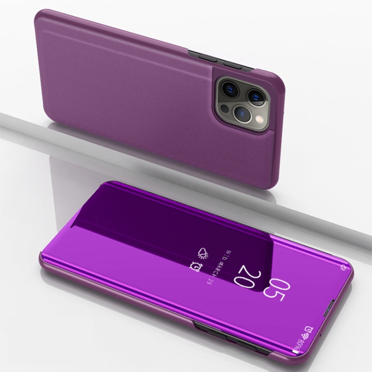 

For iPhone 15 Pro Plated Mirror Horizontal Flip Leather Phone Case with Holder(Purple)