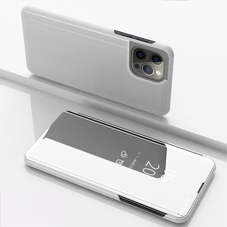 

For iPhone 15 Pro Max Plated Mirror Horizontal Flip Leather Phone Case with Holder(Silver)