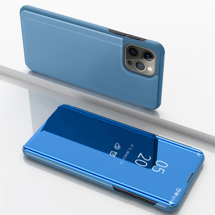 

For iPhone 15 Pro Max Plated Mirror Horizontal Flip Leather Phone Case with Holder(Blue)