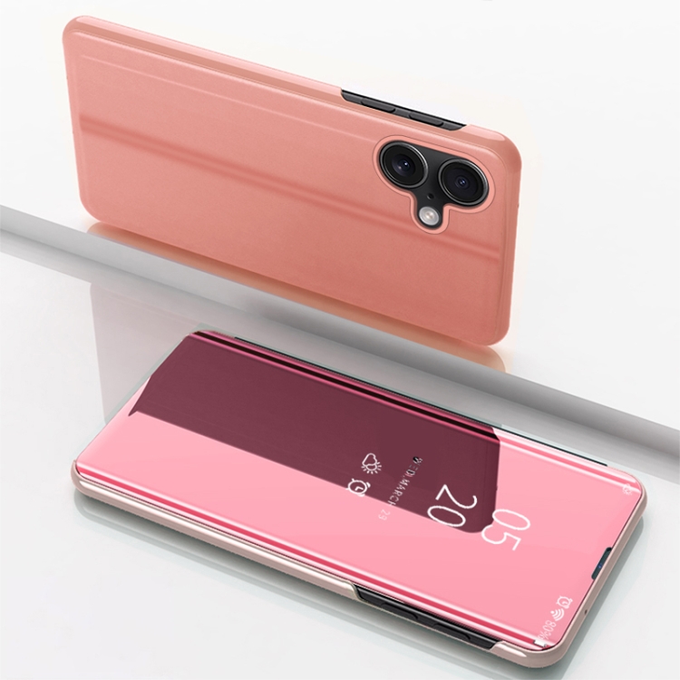 

For iPhone 16 Plus Plated Mirror Horizontal Flip Leather Phone Case with Holder(Rose Gold)
