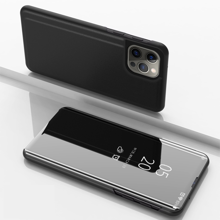 

For iPhone 16 Pro Plated Mirror Horizontal Flip Leather Phone Case with Holder(Black)