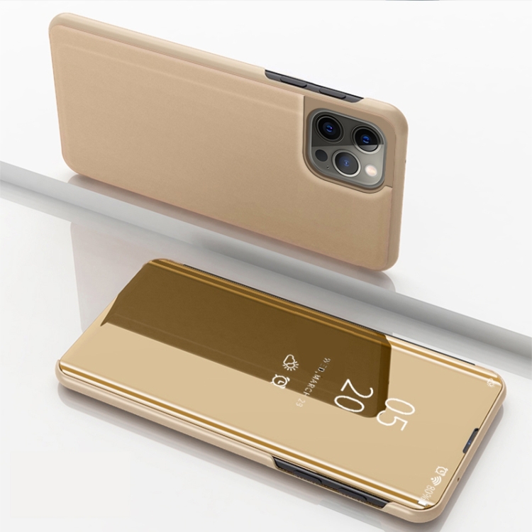

For iPhone 16 Pro Plated Mirror Horizontal Flip Leather Phone Case with Holder(Gold)