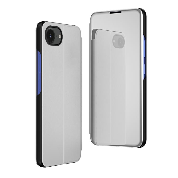 

For iPhone 16e Plated Mirror Horizontal Flip Leather Phone Case with Holder(Silver)