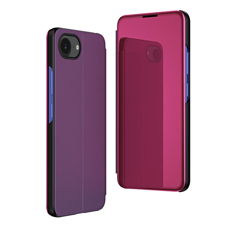 

For iPhone 16e Plated Mirror Horizontal Flip Leather Phone Case with Holder(Purple)
