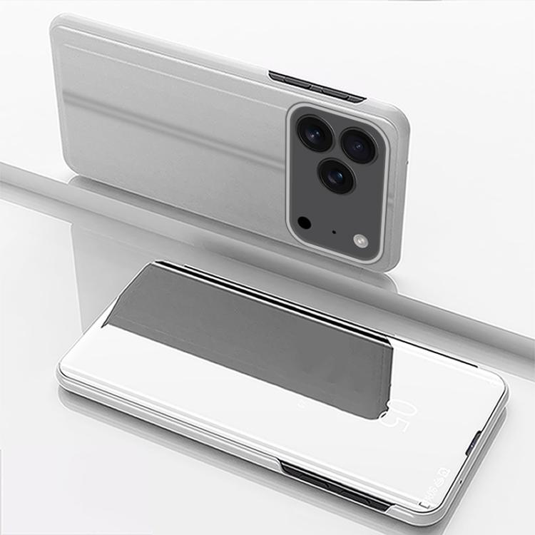 

For iPhone 17 Pro Max Plated Mirror Horizontal Flip Leather Phone Case with Holder(Silver)
