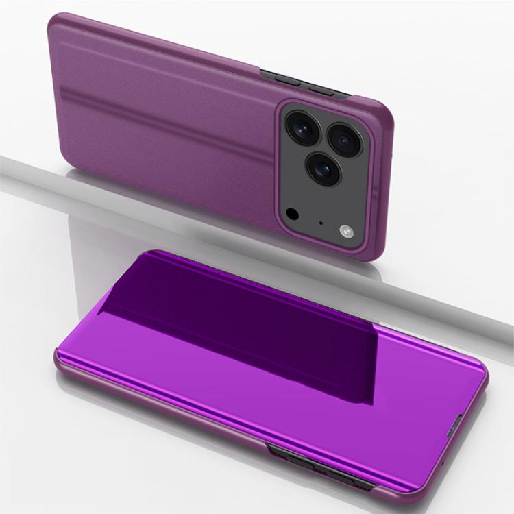 

For iPhone 17 Pro Max Plated Mirror Horizontal Flip Leather Phone Case with Holder(Purple)