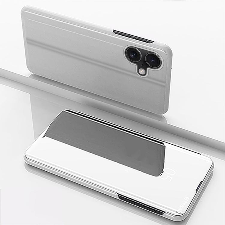 

For iPhone 17 Plated Mirror Horizontal Flip Leather Phone Case with Holder(Silver)