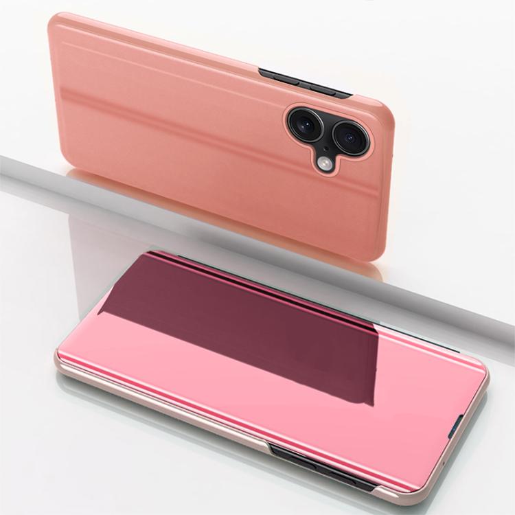 

For iPhone 17 Plated Mirror Horizontal Flip Leather Phone Case with Holder(Rose Gold)