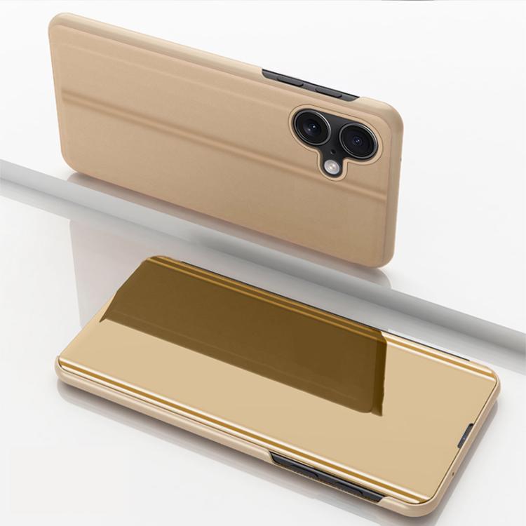 

For iPhone 17 Plated Mirror Horizontal Flip Leather Phone Case with Holder(Gold)