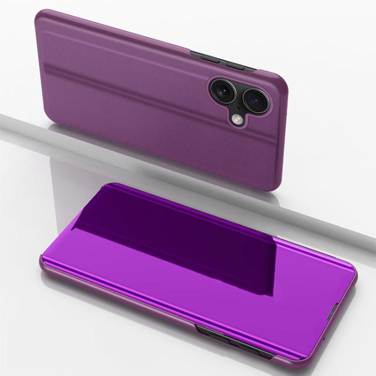 

For iPhone 17 Plated Mirror Horizontal Flip Leather Phone Case with Holder(Purple)