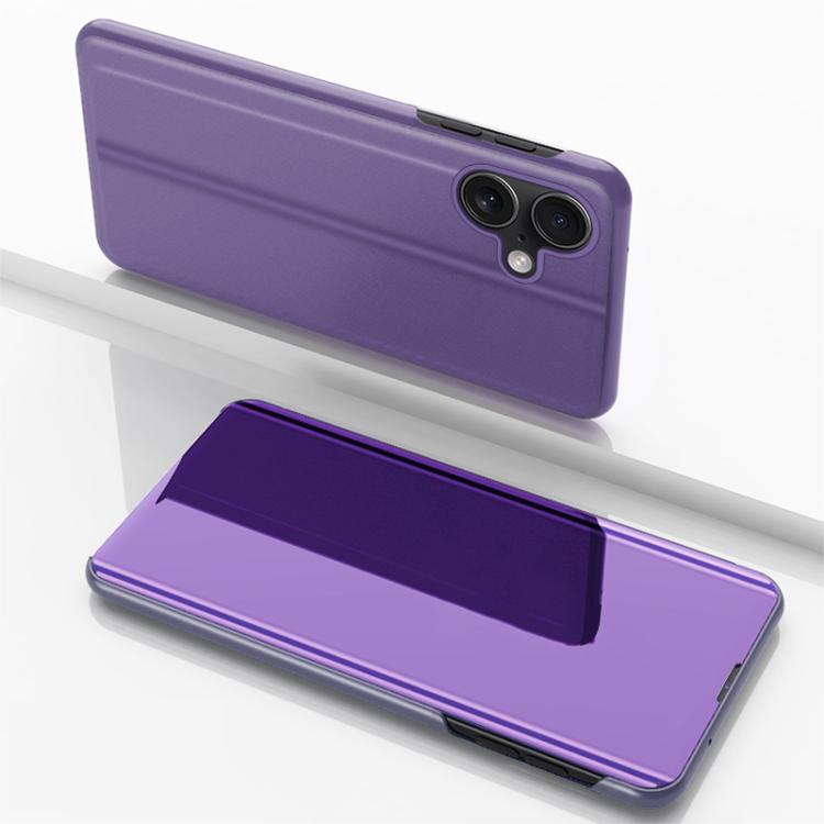 

For iPhone 17 Plated Mirror Horizontal Flip Leather Phone Case with Holder(Purple Blue)