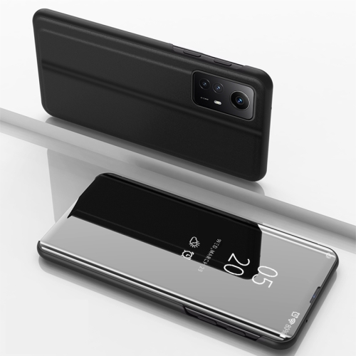 

For Xiaomi Redmi Note 12S Plated Mirror Horizontal Flip Leather Phone Case with Holder(Black)