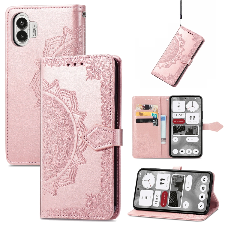 

For Nothing Phone 2 Mandala Flower Embossed Leather Phone Case(Rose Gold)