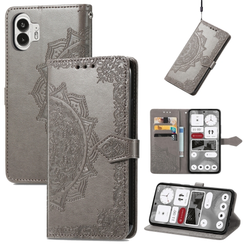 

For Nothing Phone 2 Mandala Flower Embossed Leather Phone Case(Grey)