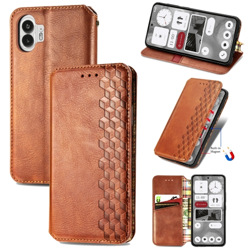 

For Nothing Phone 2 Cubic Grid Pressed Magnetic Leather Phone Case(Brown)