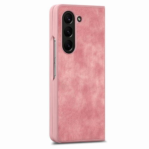 

For Samsung Galaxy Z Fold5 5G Integrated Film Retro Skin Feel Fold Leather Phone Case(Pink)